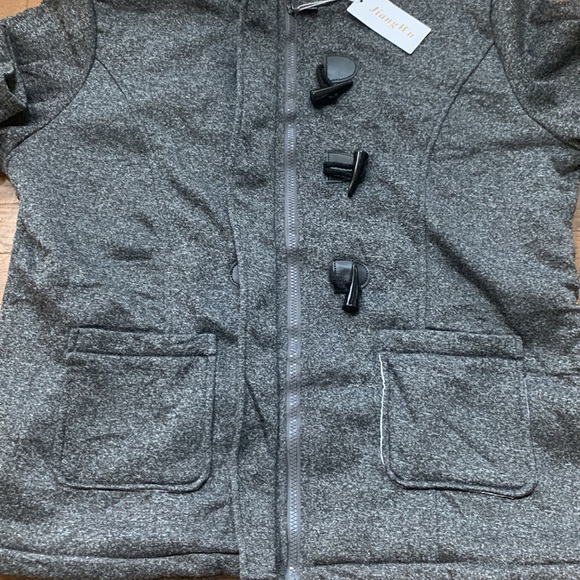 JiangWu Womens Fashion Horn Button Fleece Jacket  with Hood - Size XL- Dark Grey - Picture 8 of 13
